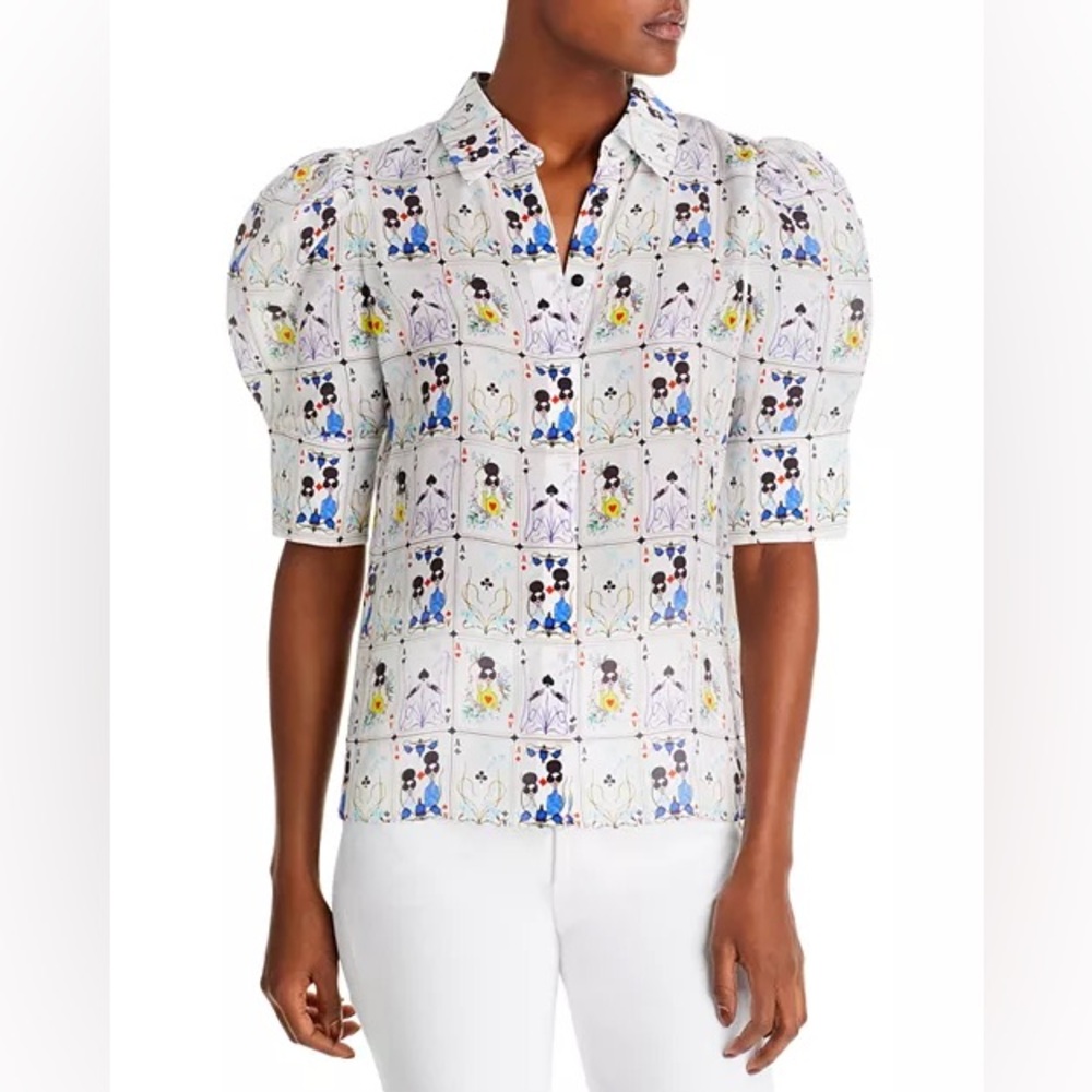 Alice and Olivia Willa Printed 100%Silk
Puff Sleeve Top